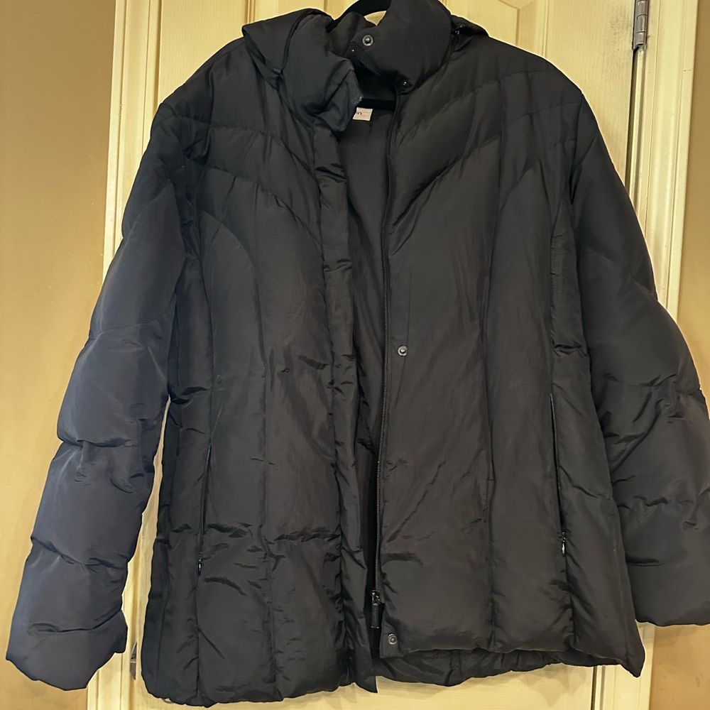 Calvin Klein Black Puffer Jacket with High Collar and Removable Hood
